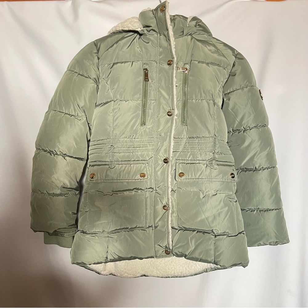 DKNY Sage Green Puffer Jacket with Fleece Lining